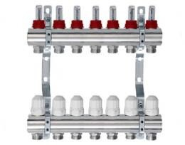 ЛАТУНЬ.КОЛЛЕКТОР ДЛЯ ТЕПЛЫХ ПОЛОВ С РАСХОДОМЕРАМИ TIM 1" - 3/4" ЕВРОКОНУС - 7 ВЫХОДОВ