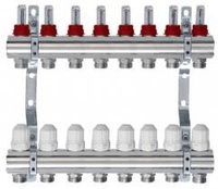 ЛАТУНЬ.КОЛЛЕКТОР ДЛЯ ТЕПЛЫХ ПОЛОВ С РАСХОДОМЕРАМИ TIM 1" - 3/4" ЕВРОКОНУС - 8 ВЫХОДОВ
