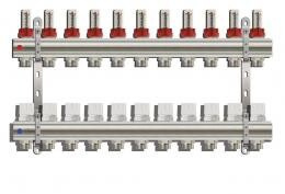 ЛАТУНЬ.КОЛЛЕКТОР ДЛЯ ТЕПЛЫХ ПОЛОВ С РАСХОДОМЕРАМИ TIM 1" - 3/4" ЕВРОКОНУС - 11 ВЫХОДОВ