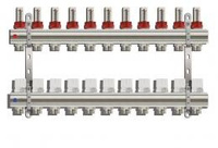 ЛАТУНЬ.КОЛЛЕКТОР ДЛЯ ТЕПЛЫХ ПОЛОВ С РАСХОДОМЕРАМИ TIM 1" - 3/4" ЕВРОКОНУС - 11 ВЫХОДОВ