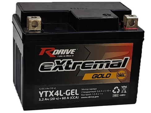 АКБ 3Ач "RDrive eXtremal GOLD GEL YTX4L-BS" О.П. 113х70х85