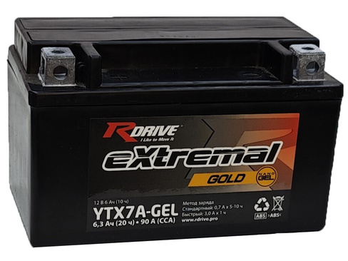 АКБ 6Ач "RDrive eXtremal GOLD GEL YTX7A-BS" П.П. 150х87х93