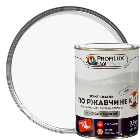 Грунт-эмаль 3 в 1 Profilux гладкая цвет белый 0.9 кг PROFILUX None