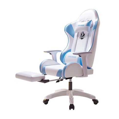 Игровое кресло Yipinhui DJ-06, 4 Gen, алюминий, подставка для ног, белый/синий