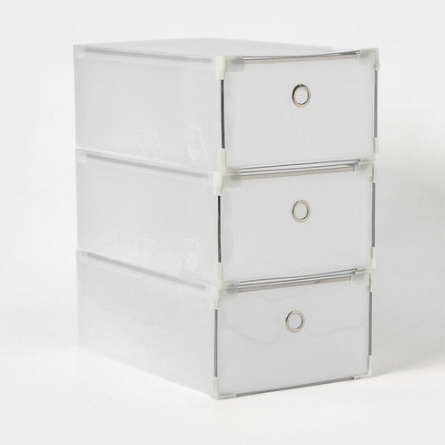 Коробка для хранения обуви выдвижная доляна large size, 21×33,5×12 см, 3 шт, цвет белый Доляна
