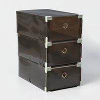 Коробка для хранения обуви выдвижная доляна large size, 22×34×13 см, 3 шт, цвет черный Доляна