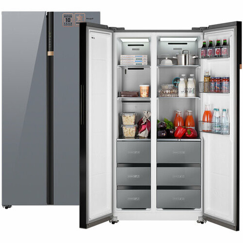 Отдельностоящий холодильник с инвертором Weissgauff Wsbs 590 NoFrost Inverter Premium Dark Grey Glass Side by Side двухд