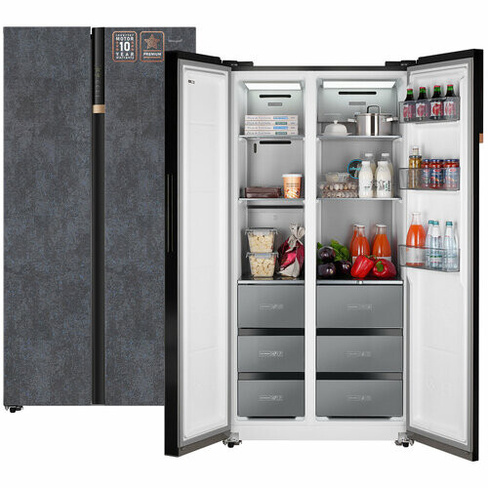 Отдельностоящий холодильник с инвертором Weissgauff Wsbs 590 NoFrost Inverter Premium Rock Glass Side by Side двухдверны