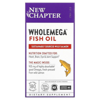 New Chapter Wholemega Рыбий жир первого отжима из аляскинского лосося 1000 г 180 желатиновых капсул