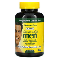 Nature's Plus Source of Life Men Multi-Vitamin and Mineral Supplement with Whole Food Concentrates Iron-Free 120 Tablets
