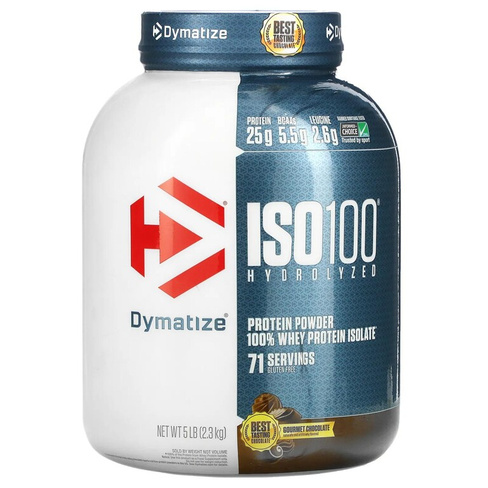 Dymatize Nutrition Гидролизированный ISO 100 100% -ный сывороточный изолят,протеина гурманский шоколад 5 фунтов (2,3 кг