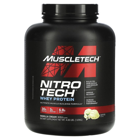 Muscletech Nitro Tech основной источник пептидов и изолята сывороточного белка со вкусом ванили 1,81 кг (4 фунта)