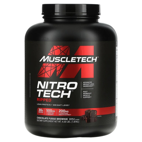 Muscletech Nitro Tech Ripped чистый протеин + состав для похудения со вкусом брауни с шоколадной помадкой 1,81 кг (4 фун