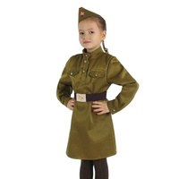 Карнавальный костюм для девочки 'Военный', платье, ремень, пилотка, рост 110-120 см