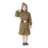 Костюм военный для девочки гимнастёрка, юбка, ремень, пилотка, рост 134 см, р-р 68