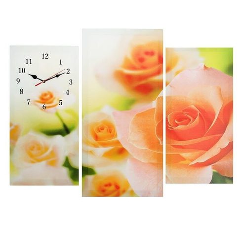 Часы настенные, модульные, серия Цветы, 'Розовые розы', 60х80см