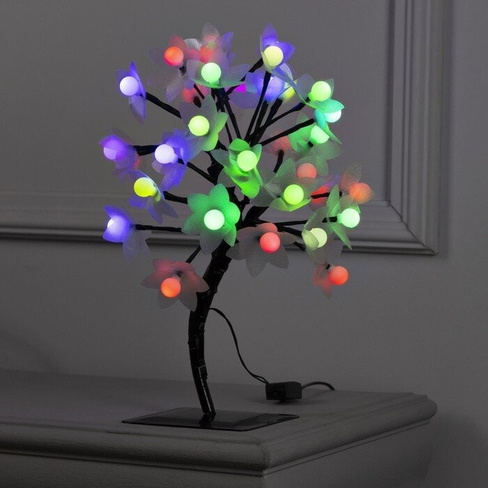Светодиодный куст 'Цветы с шариками' 30 см, 32 LED, мигание, 220 В, свечение мульти (RG/RB)
