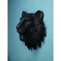 Настенная фигура 'Голова льва', полистоун, 50 см, цвет чёрный матовый