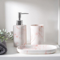 Набор аксессуаров для ванной комнаты 'Сила', 3 предмета (мыльница, дозатор для мыла 350 мл, стакан), цвет персиковый