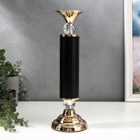 Подсвечник металл на 1 свечу 'Колонна с кристаллами' чёрный с золотом 36х12х12 см