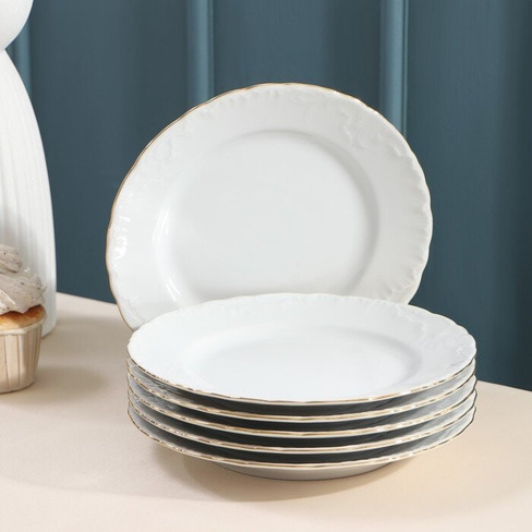 Набор тарелок Rococo, 6 шт d19 см, цвет белый, фарфор