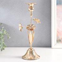 Подсвечник металл на 1 свечу 'Три цветка' d-2,5 см золото 10х10х28 см